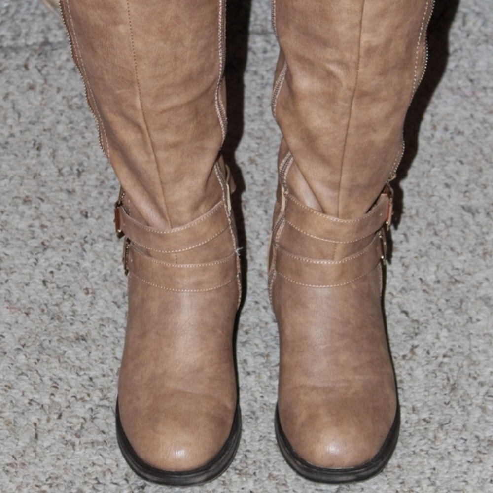 Faux Leather Knee High Boots